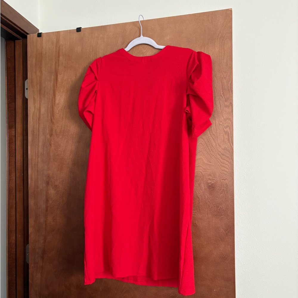 SHEIN Red Puff Sleeve Sheath Dress